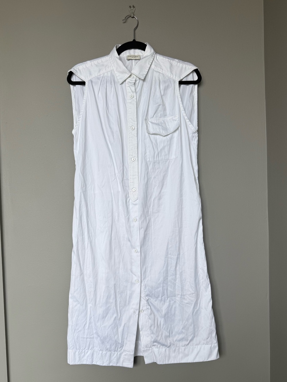 Dries Van Noten White Sleeveless Button-Down Shirt Dress